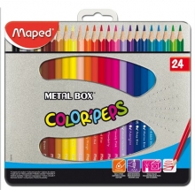 MAPED színes ceruza készlet, háromszögletű, Color`Peps, fém doboz, 24 db-os